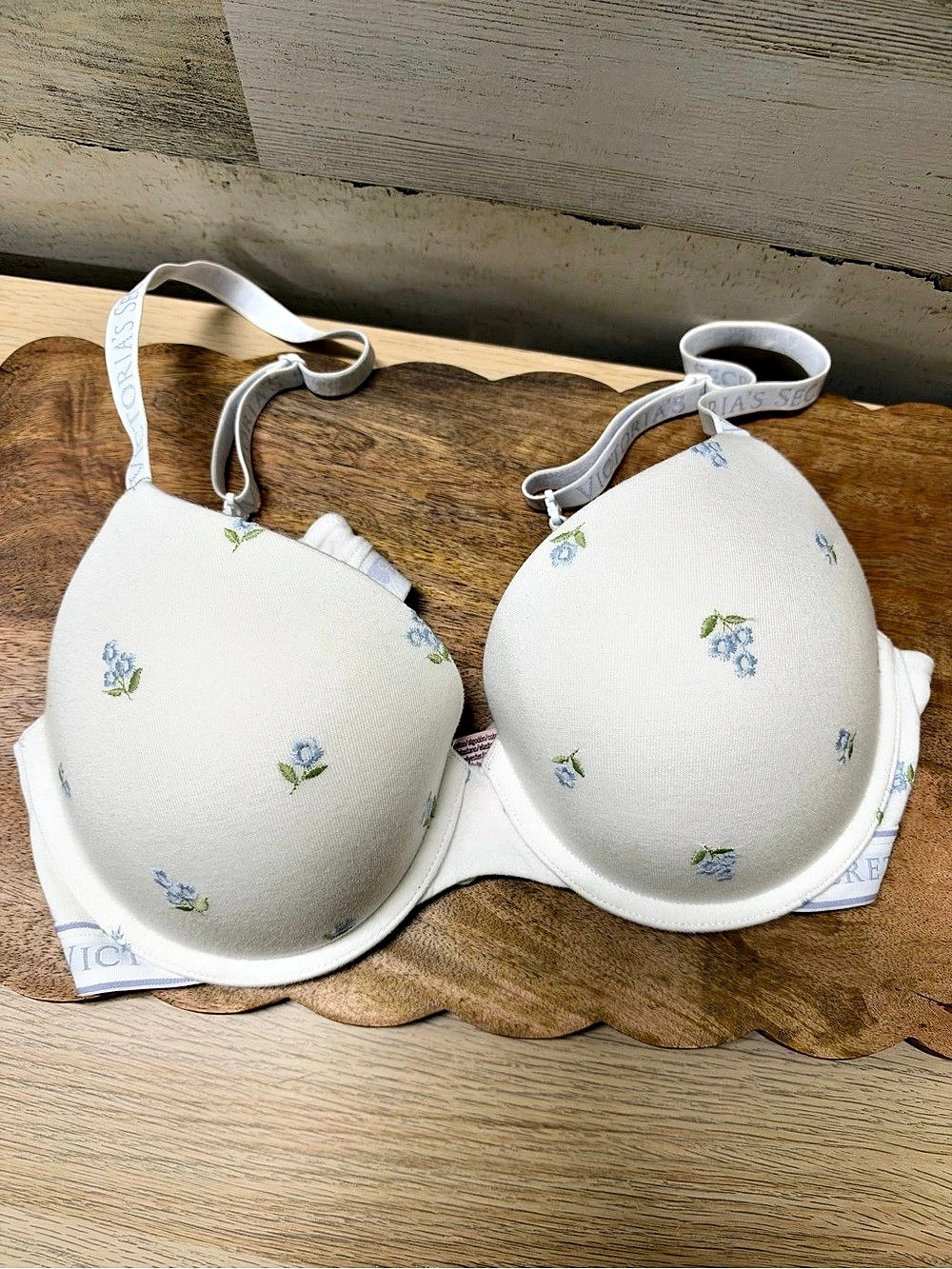 Victoria's Secret Very Sexy Logo Shine Strap Push-Up Bra White & Blue 38B/85